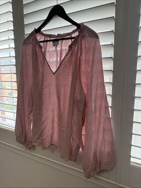 Old Navy Red and White Striped Peasant Blouse